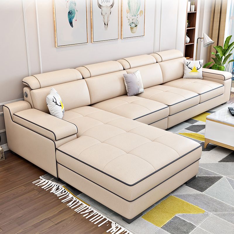 Vintage 4-seat Linen/Faux Leather Sofa Pillow Top Arm Sofa for Living Room Clearhalo 'furn' 'furn_sectionals' 'Furniture' 'furniture_sectionals' 'Living Room Furniture' 'Sectionals' 1200x1200_45c21f2a-e65a-4c3c-b59e-29f6bb5fe777