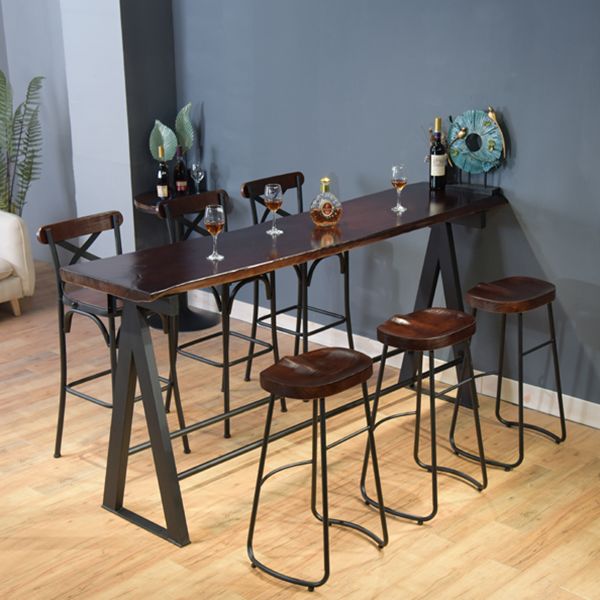 Rectangle Pine Wood Top Bar Table Modern Bar Table with Trestle Base in Black Clearhalo 'Bar Furniture' 'Bar Tables' 'bar_tables' 'furn' 'furn_bar_tables' 'Furniture' 'Kitchen & Dining Furniture' 1200x1200_45c5a3d8-12b5-4292-bc97-f1a6541f0a44