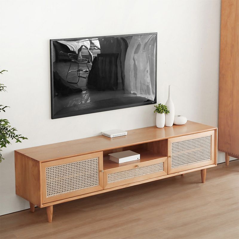 Console multimediale per TV in legno massello Supporto TV scandinavo con cassetto