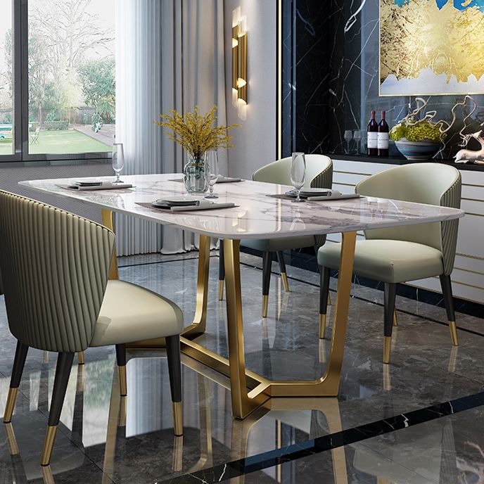 Marble White Tone Dining Table Glam Style Trestle Base Table for Dining Room Clearhalo ' dining_table' 'Dining Tables & Seating' 'Dining Tables' 'furn' 'furn_dining_table' 'Furniture' 'furniture_dining_table' 'Kitchen & Dining Furniture' 'kitchen&dining_furn' 'kitchen' 'kitchen_dining_table' 1200x1200_45cc6773-fdbf-4827-b0f1-7c2e9aaf62e5