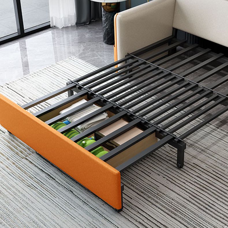 Convertible Stain Resistant Sofa Bed Faux Leather Seating in Orange and Beige