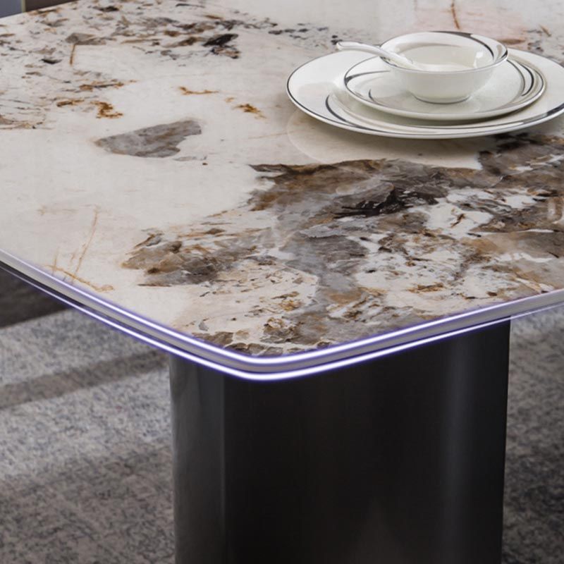 Modern Black Base Dinner Room Kitchen Table Rectangle Stone Dinette Table