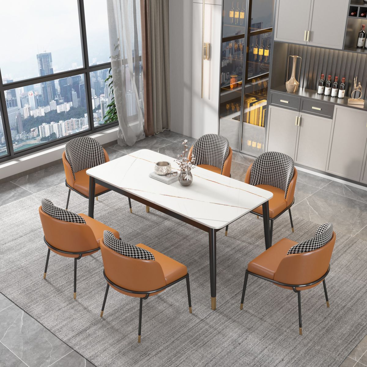 Glam Rectangle Dining Table Set 1/4/5/7 Pieces Dinette Set with Sintered Stone Top Clearhalo 'Dining Room Sets' 'Dining Tables & Seating' 'dining_room_set' 'furn' 'furn_dining_room_set' 'Furniture' 'Kitchen & Dining Furniture' 1200x1200_45d03dfe-ab52-44f2-8276-d01a408ad98c