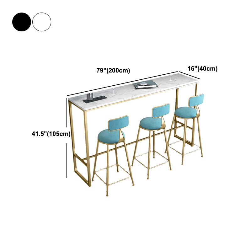 Stone Bar Dining Table Glam Rectangle Bar Table with Trestle Pedestal ...
