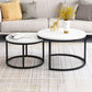 Ensemble de table basse gigogne avec plateau en marbre Glam, plateau rond et base en fer
