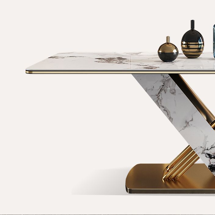 Modern Style Sintered Stone Dining Table with White Fixed Table and Trestle Base for Home Use Clearhalo 'Dining Room Sets' 'Dining Tables & Seating' 'dining_room_set' 'furn' 'furn_dining_room_set' 'Furniture' 'furniture_dining_room_set' 'Kitchen & Dining Furniture' 'kitchen&dining_furn' 'kitchen' 1200x1200_45d3e319-aa07-4fa5-b5a3-2a85c6eeed6c