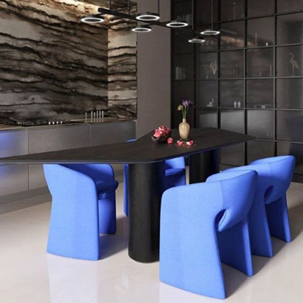 Binnen fluwelen gestoffeerde stoelstoel metalen frame open rug eetkamerstoel