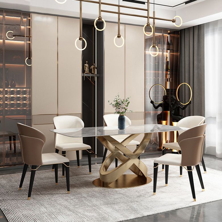 Luxuriöses rechteckiges Esszimmer-Set, 1/4/5/6/7-teilig, Tischset mit gesinterter Steinplatte