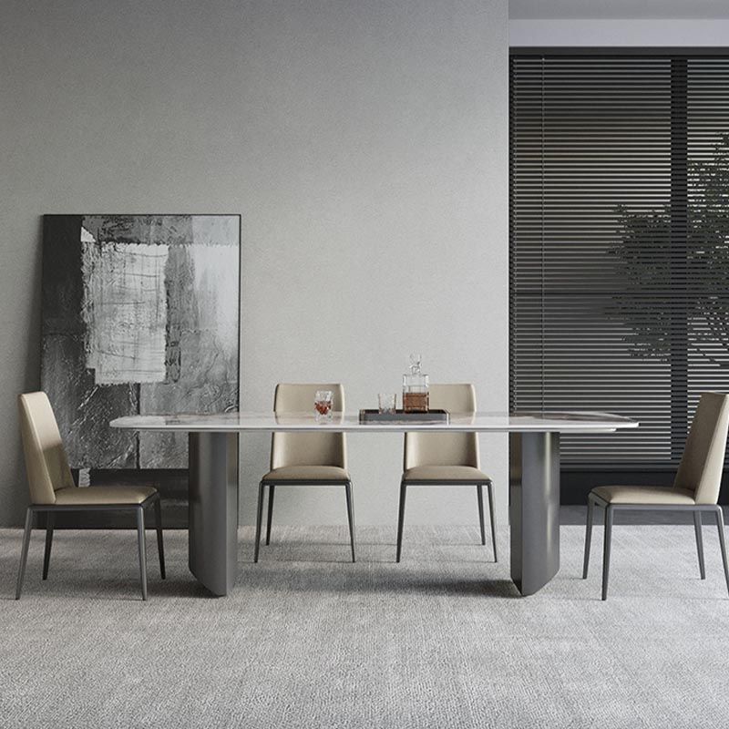 Tavolo da pranzo in pietra sinterizzato tavolo da doppio piedistallo in acciaio inossidabile moderno