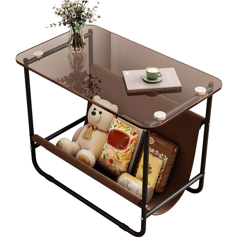 Mesa de acero de acero de acero contemporánea de vidrio marrón