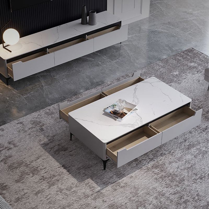 4 Legs Coffee Cocktail Table with 4 Storage Drawers Slate Top Rectangle Clearhalo 'Coffee & Accent Tables' 'Coffee Tables' 'coffee_tables' 'furn' 'furn_coffee_tables' 'Furniture' 'Living Room Furniture' 1200x1200_45e67359-76cf-405a-936d-794f2f19a8d7