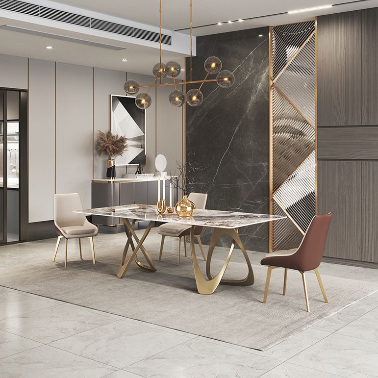 Modern Sintered Stone Dining Room Set with Rectangle Table and Gold Legs Formal Dining Set Clearhalo 'Dining Room Sets' 'Dining Tables & Seating' 'dining_room_set' 'furn' 'furn_dining_room_set' 'Furniture' 'furniture_dining_room_set' 'Kitchen & Dining Furniture' 'kitchen&dining_furn' 'kitchen' 1200x1200_45e74c2c-46a6-43b5-9b7d-7d648252b528