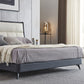 Modern Pine Wood Standard Bed Genuine Leather Panel Bed Upholstered Headboard