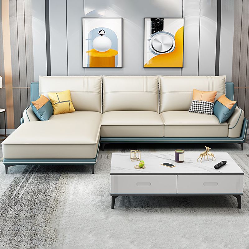 Scandinavian Faux Leather Sectional in Beige 35.43" Tall Sectional Clearhalo 'furn' 'furn_sectionals' 'Furniture' 'Living Room Furniture' 'Sectionals' 1200x1200_45f26960-c084-4bb2-90a8-cc7e75313de0