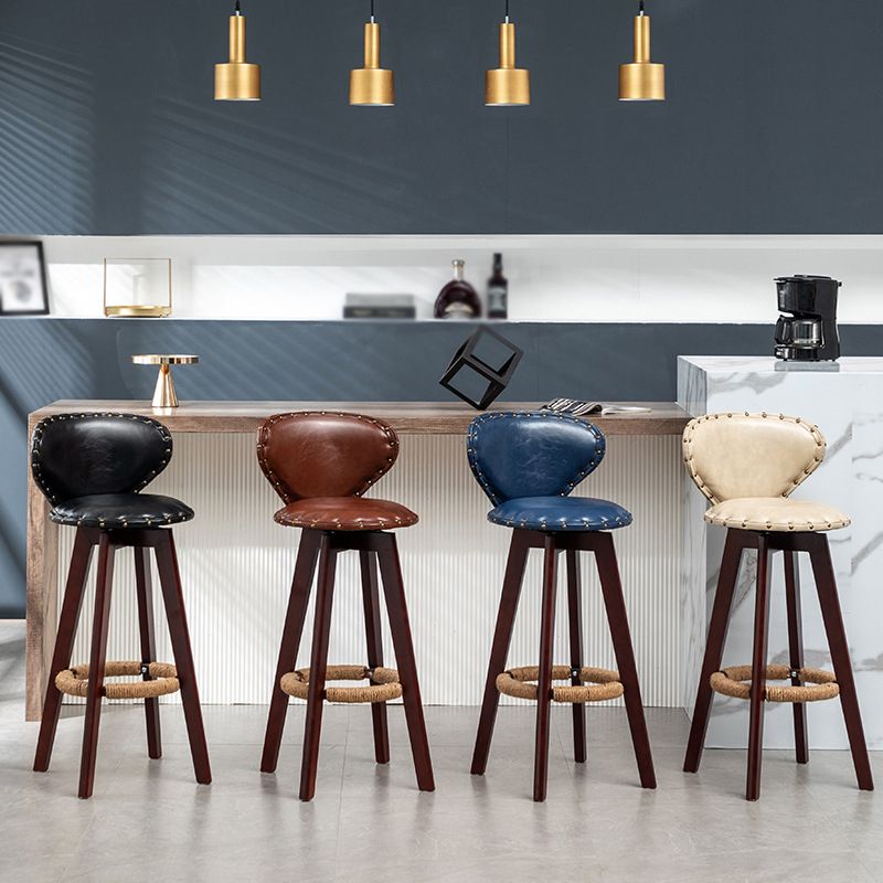 Scandinavian Wood Leather Counter Stools Low Back Bar Stools with Round Seat Clearhalo 'Bar Furniture' 'Bar Stools' 'bar_stools' 'furn' 'furn_bar_stools' 'furniture_bar_stools' 'Kitchen & Dining Furniture' 'kitchen&dining_furn' 'kitchen' 'kitchen_furn' Furniture' 1200x1200_45f4d68d-c302-4bb5-9893-53af85bded29
