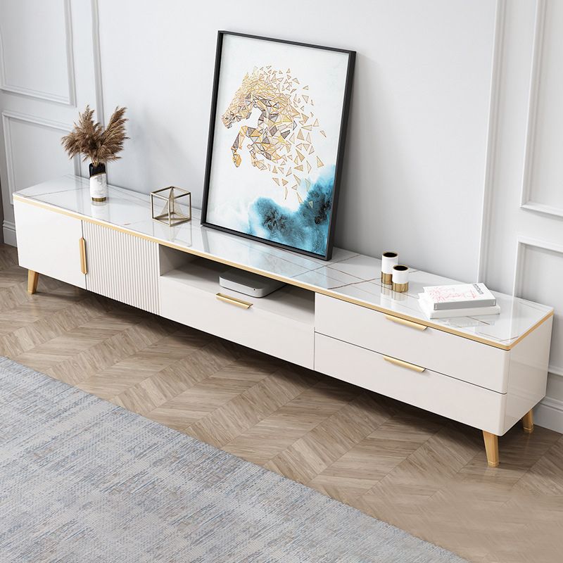 1-Open plank 17.72 "Hoge tv-standaard met 2 deuren Glam Stone Top TV-console