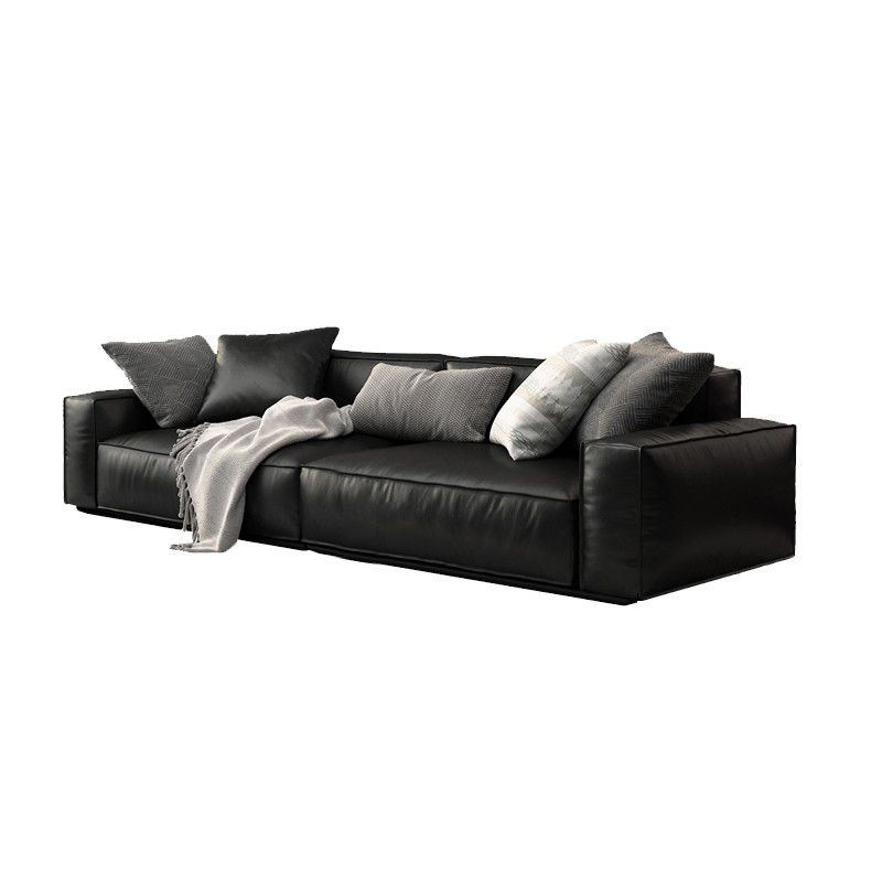 26.38" H Genuine Leather Square Arm Modern Sofa with Storage Black Standard Sofa Clearhalo 'furn' 'furn_sofas' 'Furniture' 'furniture_sofas' 'kitchen' 'kitchen_sofas' 'Living Room Furniture' 'Sofa' 'sofas' 1200x1200_45fb62fc-8b33-45ea-ac47-ad26f33fe7a4