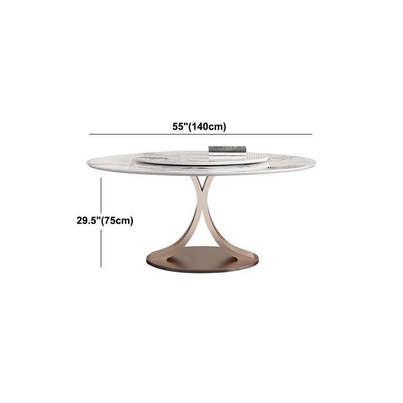 Mesa de comedor de piedra sinterizada redonda muebles modernos con base de acero pedestal
