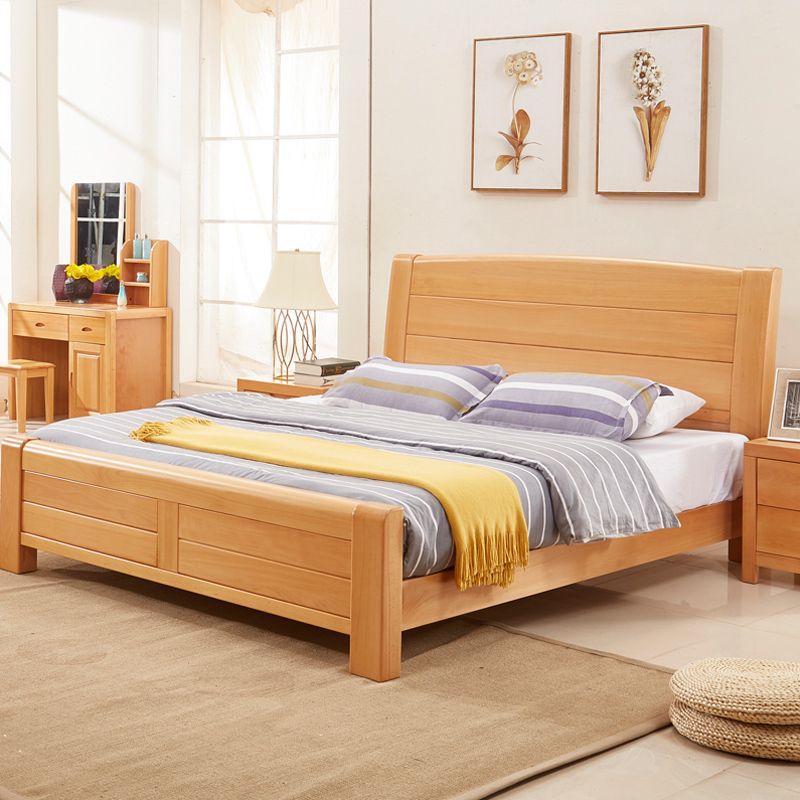 Scandinavian Beech Wood Bed with Legs and Sleigh Headboard in Natural Clearhalo 'Bedroom Furniture' 'Beds' 'furn' 'furn_beds' 'Furniture' 1200x1200_45fbe4f5-f72e-49eb-a098-d508c9ce22cd