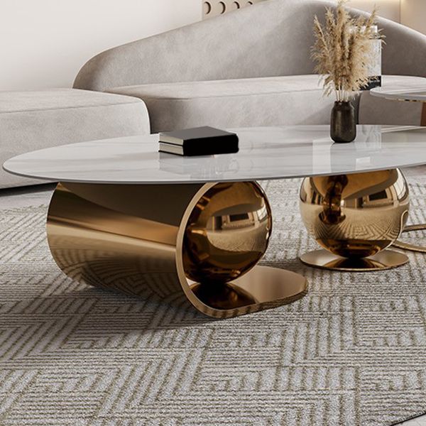 Slate Oval Coffee Table Golden Metal Frame Abstract Cocktail Table, 14.17" High Clearhalo 'Coffee & Accent Tables' 'Coffee Tables' 'coffee_tables' 'furn' 'furn_coffee_tables' 'Furniture' 'Living Room Furniture' 1200x1200_460052fd-771f-4b4f-a36c-ff454435c2ba
