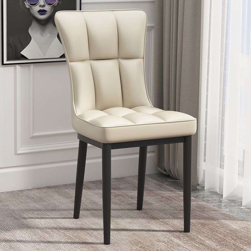 Silla de comedor de cuero Glam Parsons con patas de acero en acabado mate para el hogar