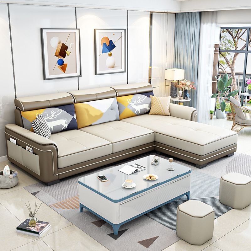 Modern 3-seat Sectionals Pillow Top Arm Sofa with Adjustable Headrest Clearhalo 'Furniture' 'furniture_sectionals' 'kitchen' 'kitchen_sectionals' 'Living Room Furniture' 'Sectionals' 1200x1200_46013dae-6154-41b9-b3c2-0f3eefe32a4a