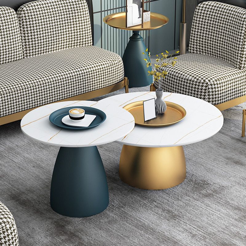 Slate Round Coffee Table Glam Pedestal No Distressing Coffee Table Set