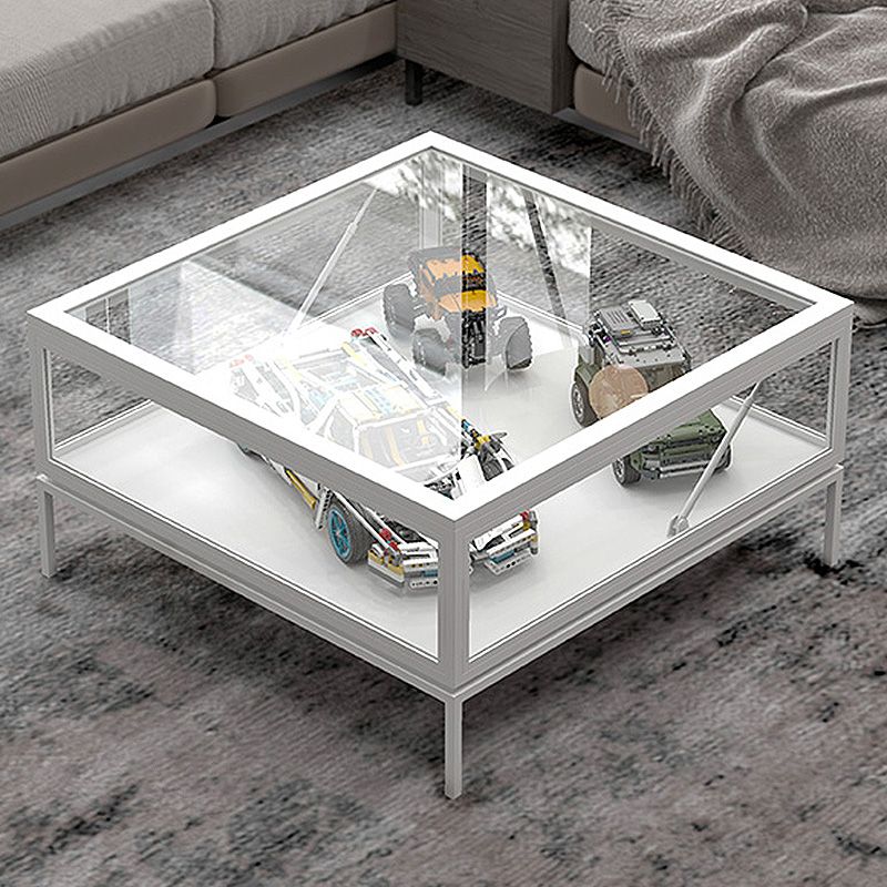4 Legs Base Design Black/white Tempered Glass Top Iron Base Square Coffee Table Clearhalo 'Coffee & Accent Tables' 'Coffee Tables' 'coffee_tables' 'furn' 'furn_coffee_tables' 'Furniture' 'furniture_coffee_tables' 'Living Room Furniture' 1200x1200_46053ab2-a6d3-40ce-8e66-c7ba7756ba5b