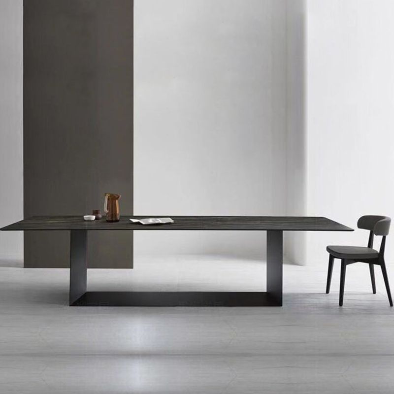 Industrial Sintered Stone Dining Table Rectangle Black Top Table with Metal Pedestal Clearhalo ' dining_table' 'Dining Tables & Seating' 'Dining Tables' 'furn' 'furn_dining_table' 'Furniture' 'furniture_dining_table' 'Kitchen & Dining Furniture' 'kitchen&dining_furn' 'kitchen' 'kitchen_dining_table' 1200x1200_4608fb10-f399-4516-b4c8-4c11e45b6083