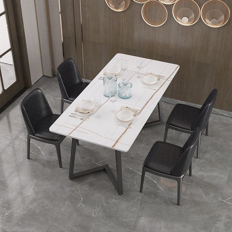 Modern Rectangle Stone Table for Restaurant Balck Metal Pedestal Dining Table Clearhalo 'Dining Tables & Seating' 'Dining Tables' 'dining_table' 'furn' 'furn_dining_table' 'Furniture' 'furniture_dining_table' 'Kitchen & Dining Furniture' 'kitchen' 'kitchen_dining_table' 1200x1200_460c4391-050b-47bc-85cb-57fa0d623f20