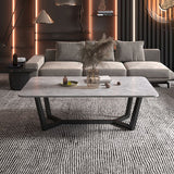 Glam Style Rectangular Slate Table with Trestle Shaped Base Design Coffee Table