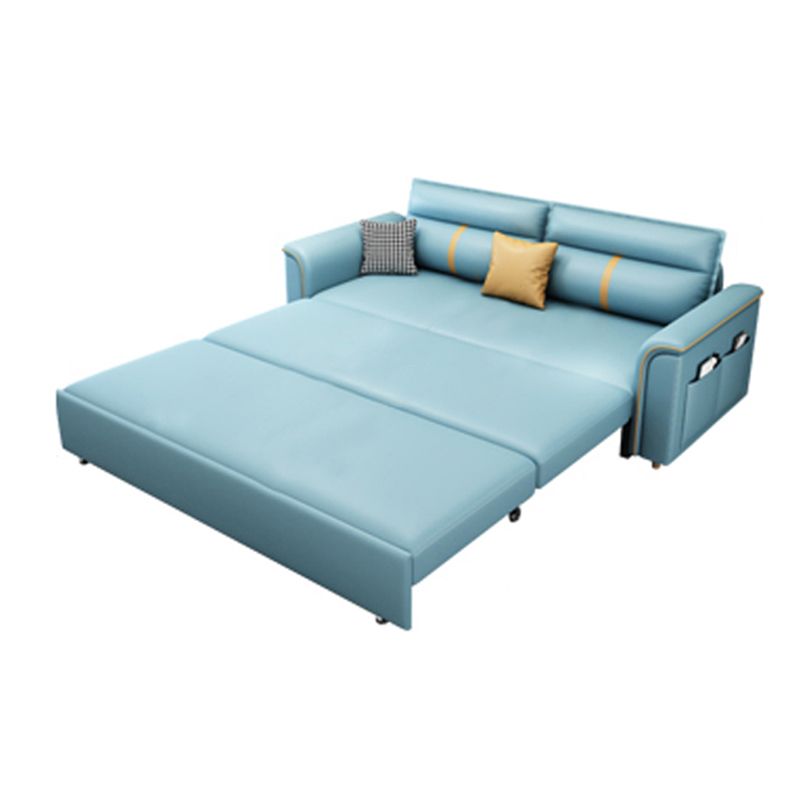 Faux Leather Sofa Bed with Pillows Sofa in Azure with Storage Clearhalo 'furn' 'furn_futons' 'Furniture' 'Futons & Daybeds' 'Futons' 'Living Room Furniture' 1200x1200_4612f451-d928-453a-96e0-b0e51478878a