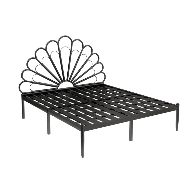 47" Tall Open-Frame Bed Glam Metal Standard Bed with Camelback Headboard