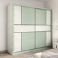 Green and White Bedroom Storage Cabinet Modern Sliding Door Cabinet with Drawers