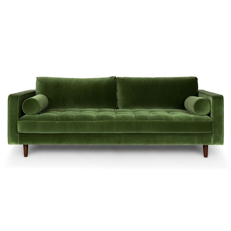 33.85"H Modern Linen/Velvet/Leather Square Arm Sofa with Bolster Pillows Clearhalo 'furn' 'furn_sofas' 'Furniture' 'furniture_sofas' 'kitchen' 'kitchen_sofas' 'Living Room Furniture' 'Sofa' 'sofas' 1200x1200_46227c2f-4bcc-4161-bb90-dd1e5cf5b529