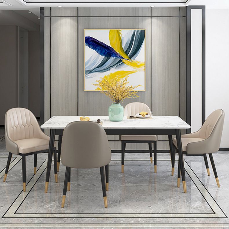 Modern Style Sintered Stone Dining Table with White Table and 4 Legs Base for Home Use Clearhalo 'Dining Room Sets' 'Dining Tables & Seating' 'dining_room_set' 'furn' 'furn_dining_room_set' 'Furniture' 'furniture_dining_room_set' 'Kitchen & Dining Furniture' 'kitchen&dining_furn' 'kitchen' 1200x1200_462280de-3b8e-46b3-9168-7ddf24c8b64b