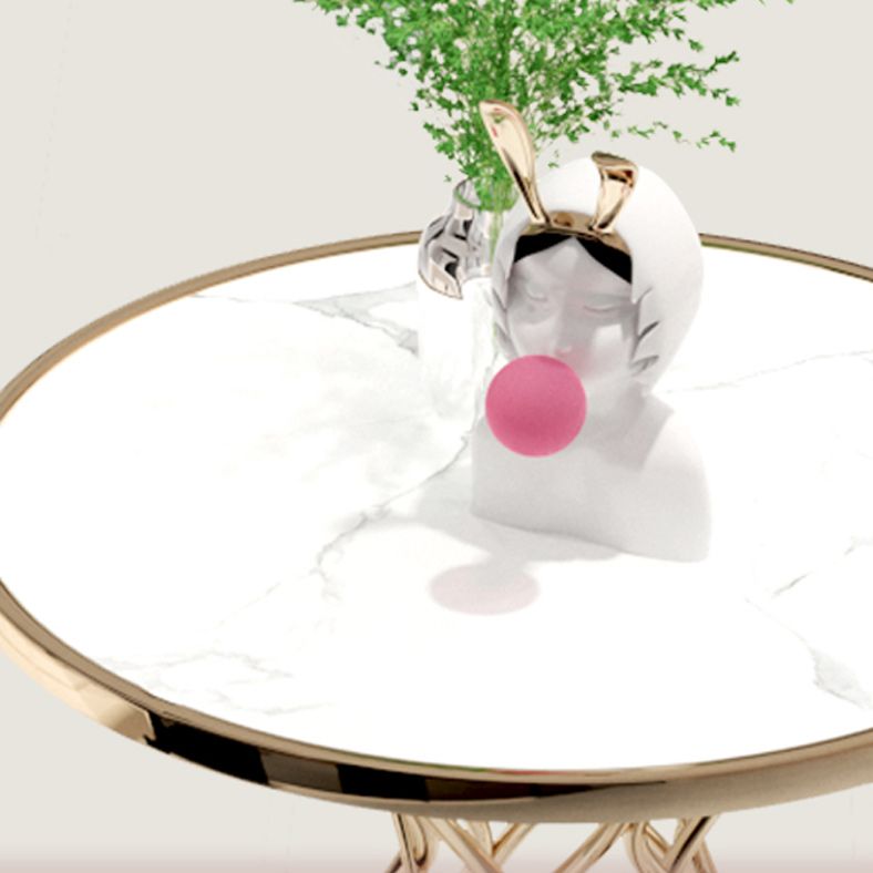 Mesa redonda de piedra para la mesa de comedor de lujo con base de metal