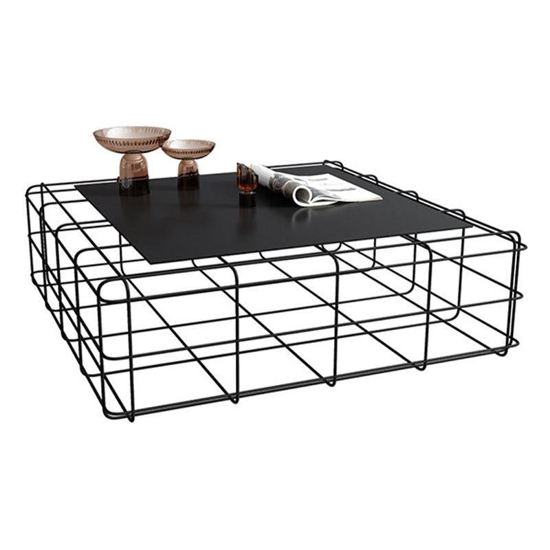 Black Mid-Century Modern Coffee Table with Iron Top and  Frame Base