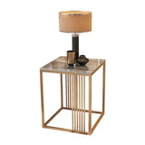 Golden Frame End Table 19.69" Tall Square Stone Sofa Side Accent Table
