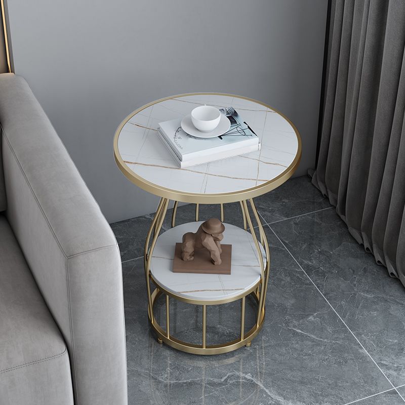 Contemporary Stone Top End Table Dia 19.69" Frame Shelf Included Side Table Clearhalo 'Coffee & Accent Tables' 'End & Side Tables' 'end_side_tables' 'furn' 'furn_end_side_tables' 'Furniture' 'Living Room Furniture' 1200x1200_462c6084-3a36-4ff5-8a56-59e3c4c857b5