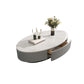 Glam Oval Slate Top Coffee Table 13.77" Tall Cocktail Table with Storage