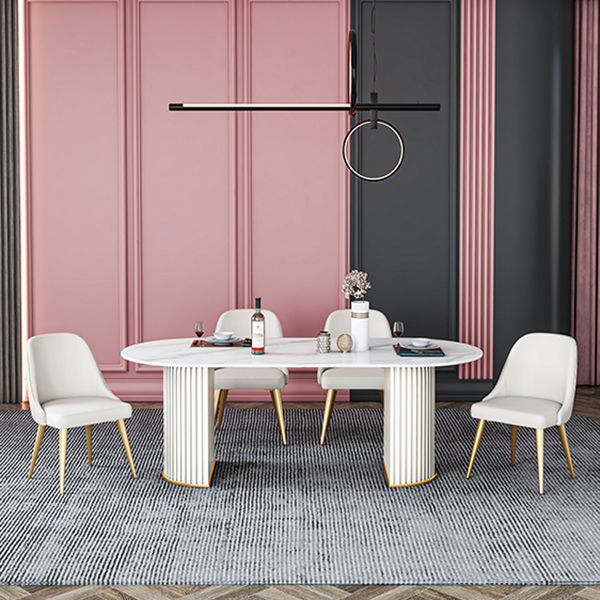 Oval Double Pedestal Dining Table Stone Furniture for Dining Room Home Clearhalo ' dining_table' 'Dining Tables & Seating' 'Dining Tables' 'Furniture' 'furniture_dining_table' 'Kitchen & Dining Furniture' 'kitchen&dining_furn' 'kitchen' 'kitchen_dining_table' 1200x1200_4630b78a-d668-43cf-ac98-e3afdd331846