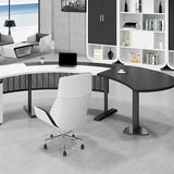Half Circle Shaped Slate Office Desk White and Black Writing Desk for Office