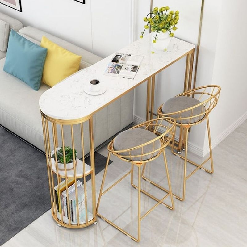 Faux Marble Bistro Bar Table Rectangle Metal Base Bar Table for Living Room Clearhalo 'Bar Furniture' 'Bar Tables' 'bar_tables' 'furn' 'furn_bar_tables' 'Furniture' 'Kitchen & Dining Furniture' 1200x1200_4634bbd3-e394-44c7-ace6-23b5ea6a5915