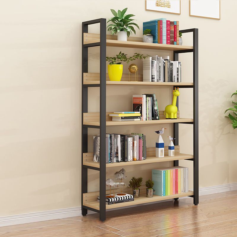 Metal and Wooden Shelf Bookcase Open Modern Brown Book Shelf for Office Clearhalo 'Bookcases' 'furn' 'furn_bookcases' 'Furniture' 'Office Furniture' 1200x1200_46397538-0107-4932-8299-7fecae3e73ce