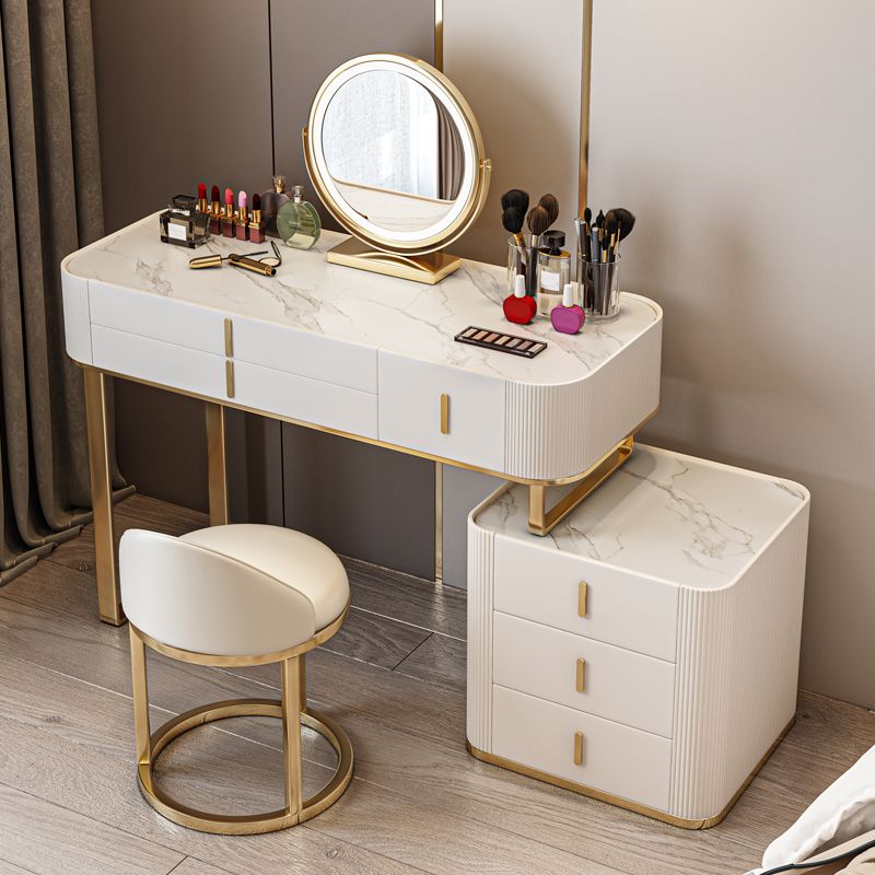 Glam Wooden Makeup Vanity Desk 6 Drawer Beige Dressing Table
