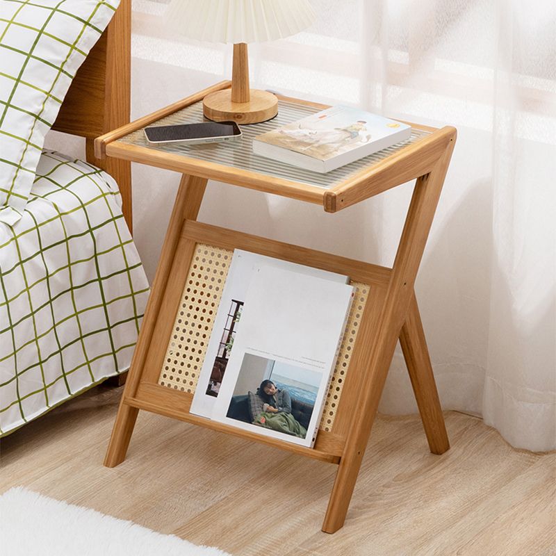 Rustic Abstract Side Table Rectangular Rattan Sofa Side Accent Table