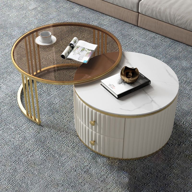 Round Coffee Table Glass Top Nesting Coffee Table Set with Golden Legs Clearhalo 'Coffee & Accent Tables' 'Coffee Tables' 'coffee_tables' 'furn' 'furn_coffee_tables' 'Furniture' 'Living Room Furniture' 1200x1200_46452f08-bdc9-41d7-b4cf-69dfeae1fdbd
