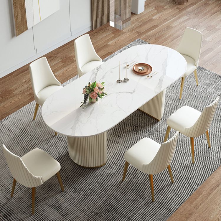 Ovale eettafel van gesinterd steen Luxe vaste tafel met dubbel onderstel