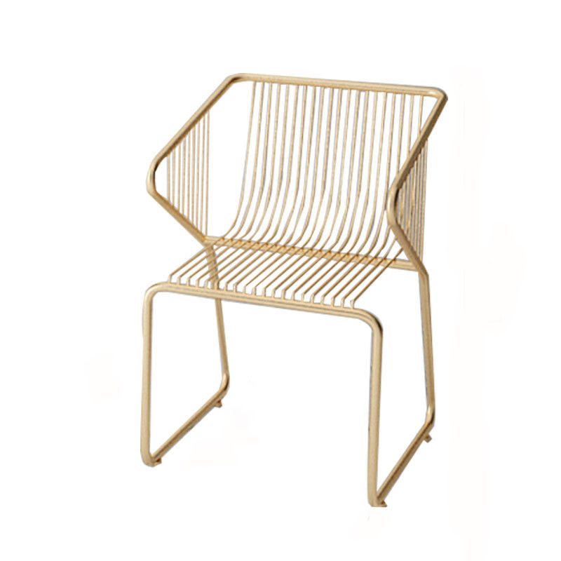Slat Back Arm Chair Contemporary Style Metal Kitchen Dining Chair